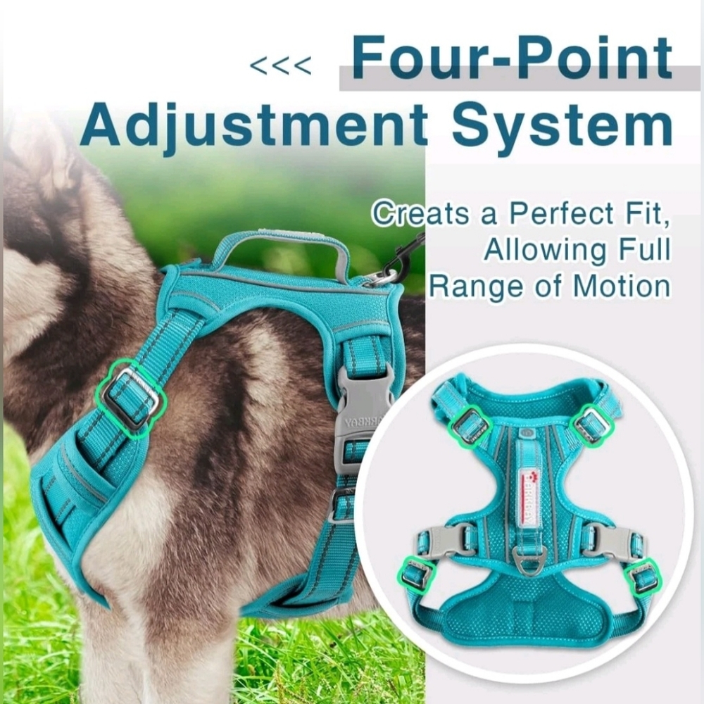 BARKBAY Dog Harness No Pull with ID Tag Large Chest: 27" -32" Ocean Blue NEW
